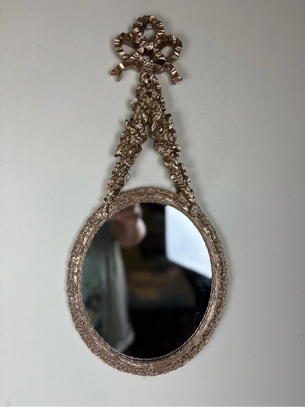 Vintage Ornate-French Styled Gold Finish Wall Mirror-Decorative Bow & Garland